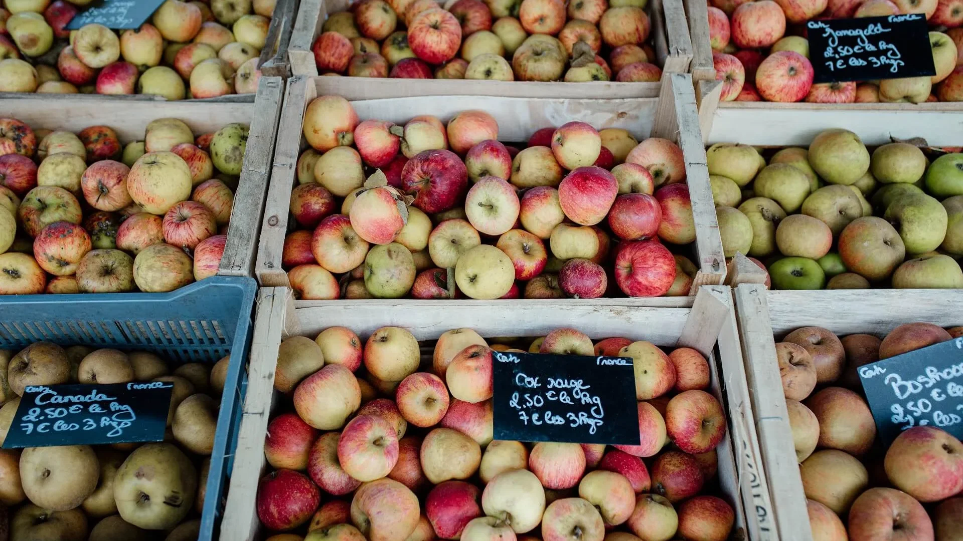 tas de pommes au marché